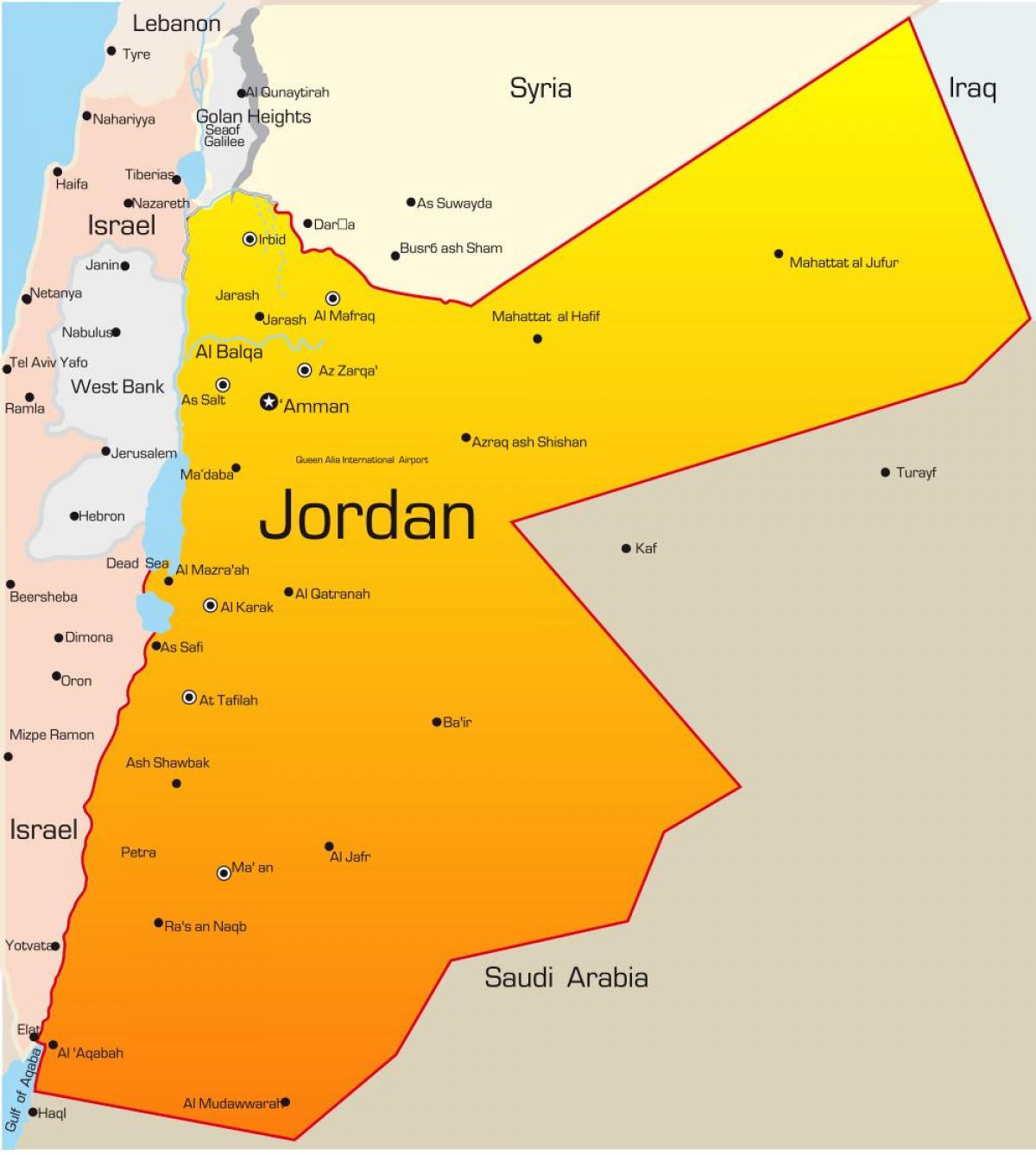 kort over Jordan i mellemøsten