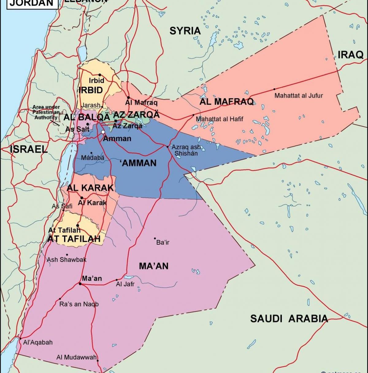 kort over Jordan politiske