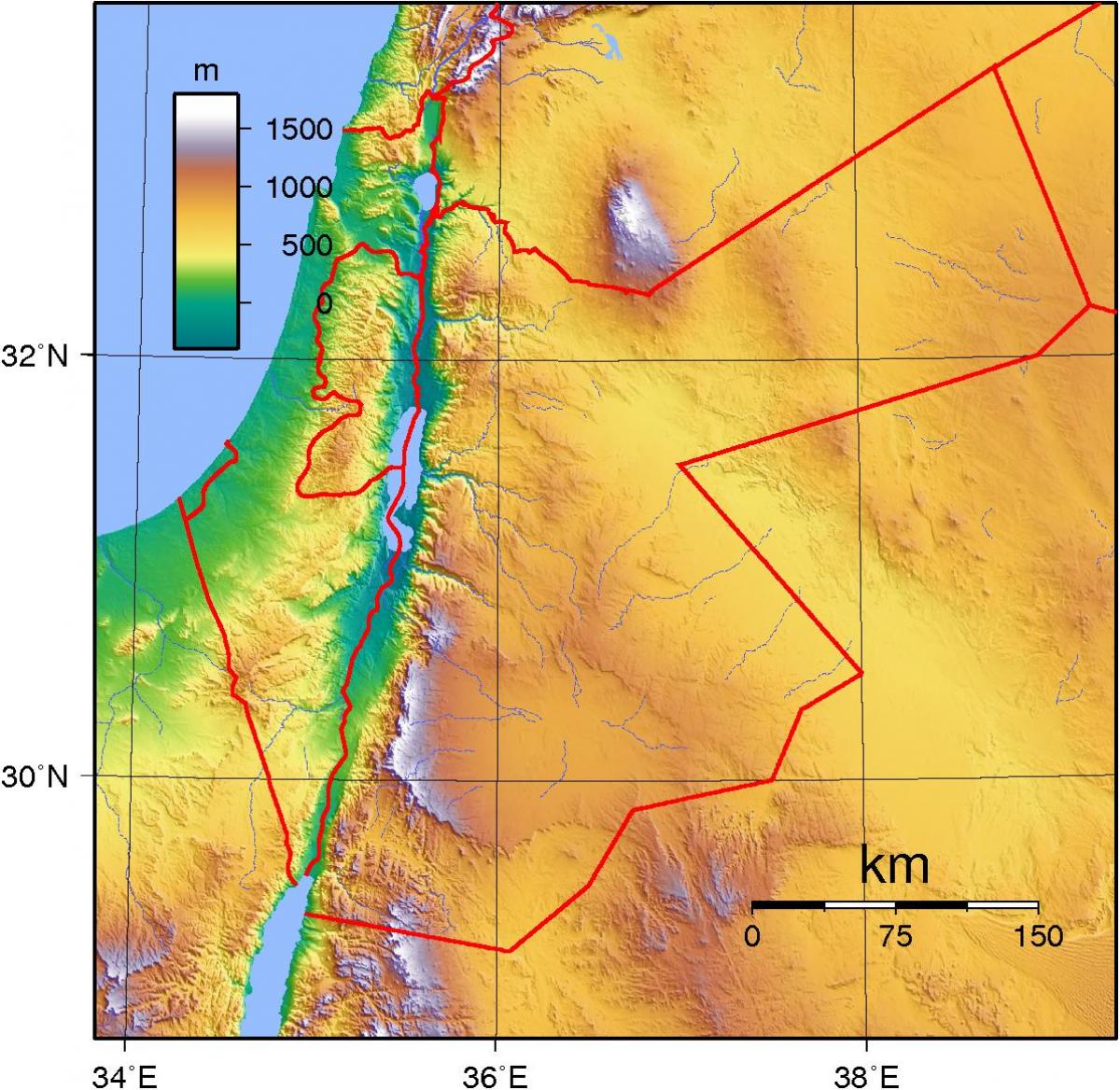 kort over Jordan topografisk
