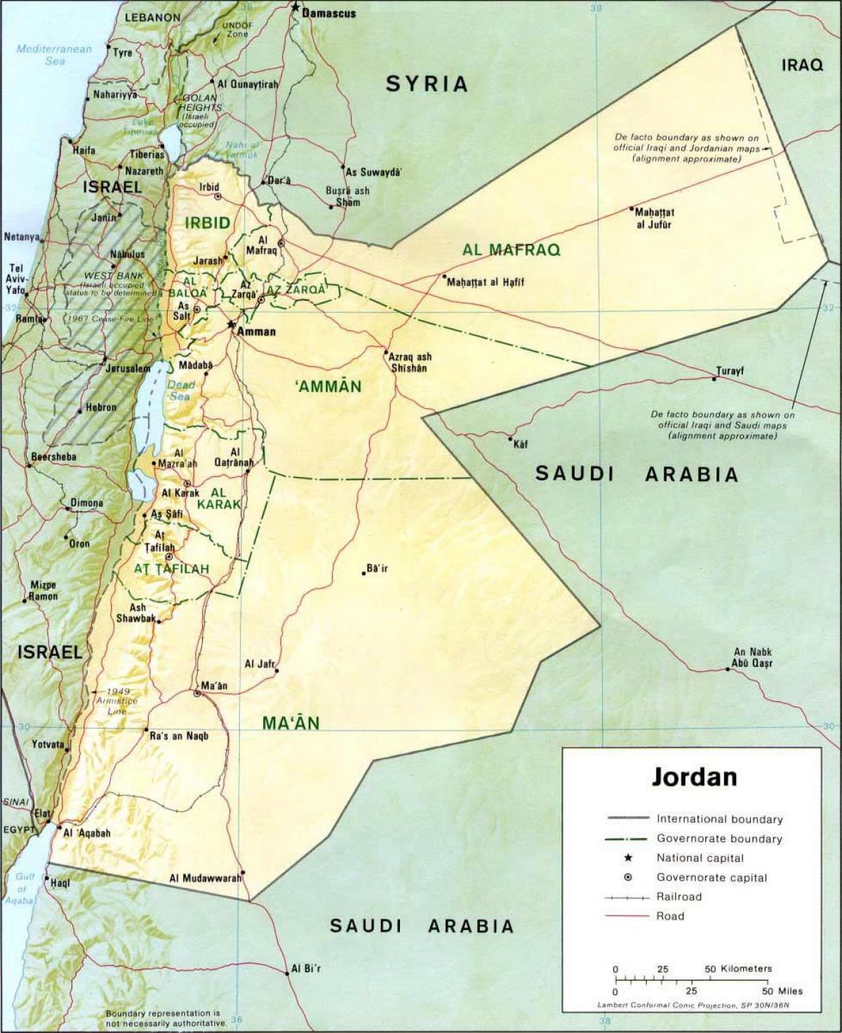 detaljeret kort over Jordan